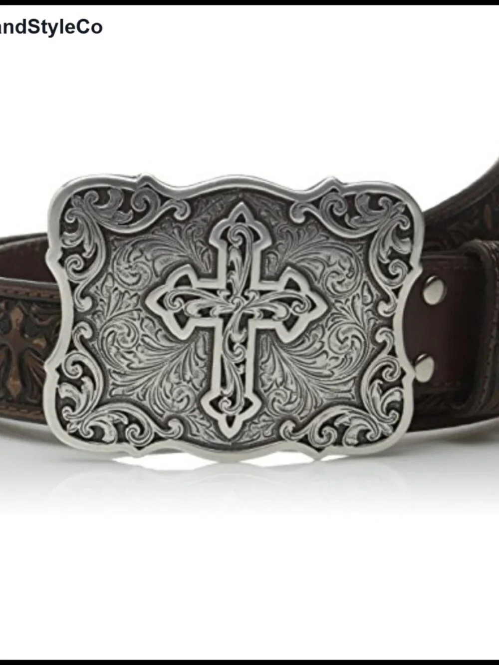 Genuine Leather Western Belt with Cross Snap Buckle